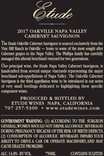 2017 Etude Oakville Napa Valley Cabernet Sauvignon Back Label, image 3
