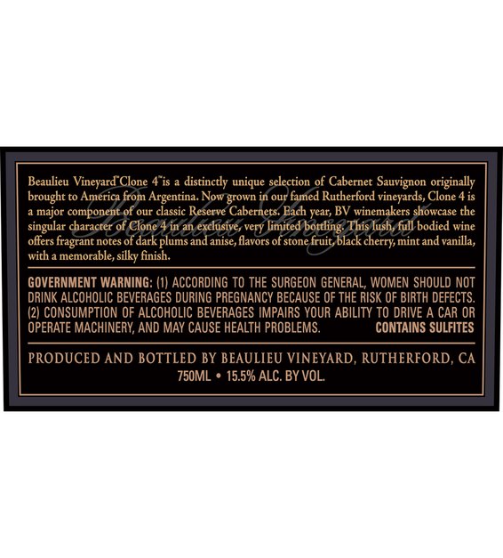 2014 Beaulieu Vineyard Reserve Clone 4 Rutherford Cabernet Sauvignon Back Label